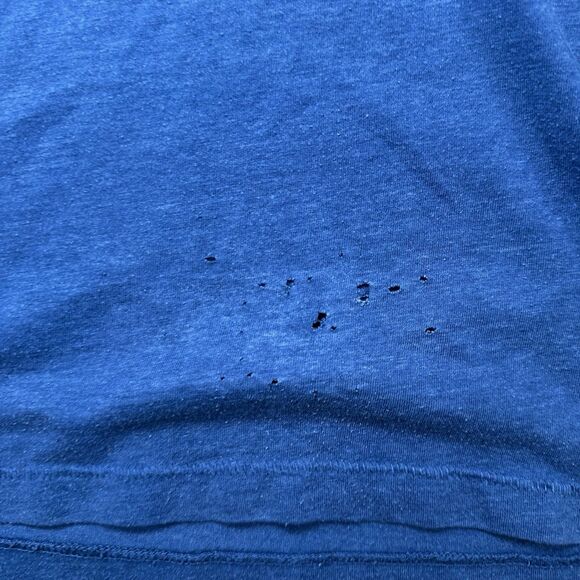 prAna Men's Polo Large Short Sleeve 2 Button Blue Solid With Pocket - Damage - Picture 5 of 5